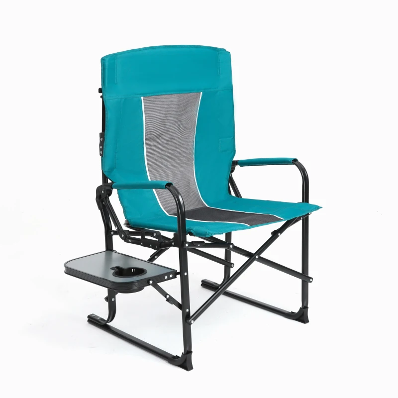 Camping Director's Chair with Side Table and Pocket, Steel Frame, Heavy Duty Oversized Portable Folding Chair, 25" L x 27.5" W x 43.5" H, Blue