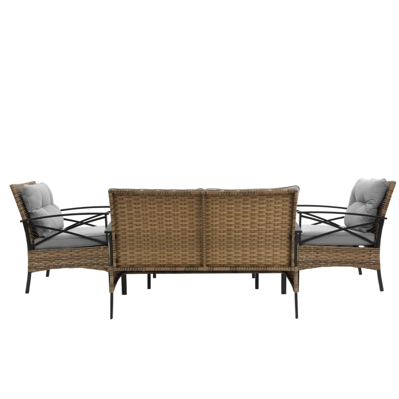 4-Piece Patio Sectional Sofa Set with Cushions and Steel Table, Outdoor Rattan Wicker Conversation Set , 47.5" L x 29.5" W x 31.5" H, Gray