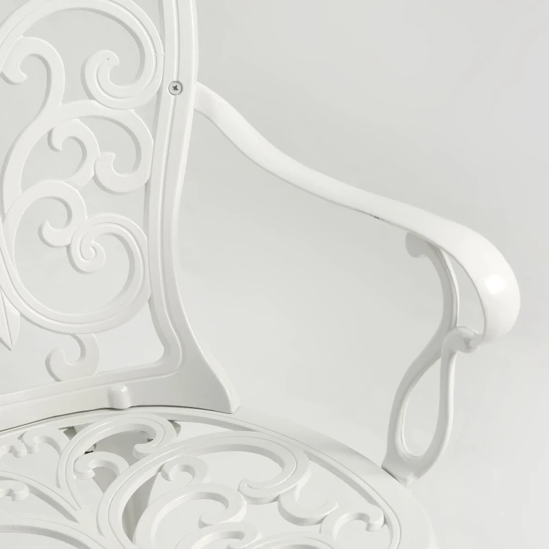 Waterproof and Rust-Proof Patio Garden Bench with Floral Rose Design, Cast Aluminum Outdoor Park Bench, 34.5" L x 22.5" W x 34.5" H, White