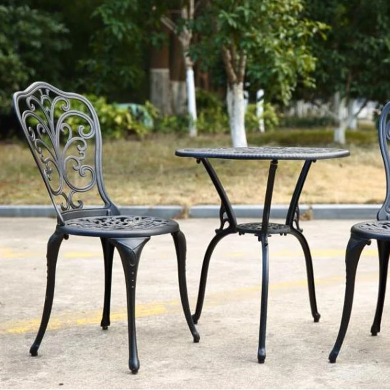 3-Piece Outdoor Patio Bistro Set with Decorative Floral Design, Rust-Resistant Cast Aluminum, Easy Assembly, Ideal for Balconies, Porches, Black