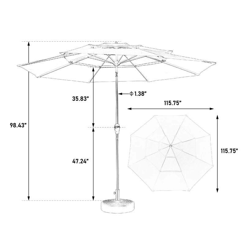 10 ft 3-Tier Auto-Tilt Patio Umbrella with Crank System, Outdoor Market Table Pool Deck Umbrella, 116" L x 116" W x 98.5" H, Orange