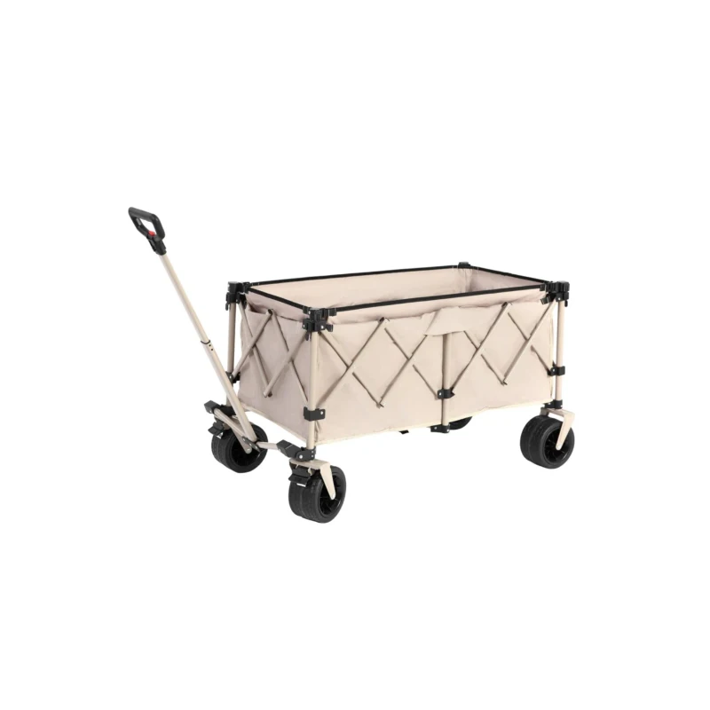 Collapsible Beach Wagon with Big All-Terrain Wheels, Quick Setup and Folding Utility Garden Cart with Drink Holders, 43" L x 21" W x 32.5" H, Beige