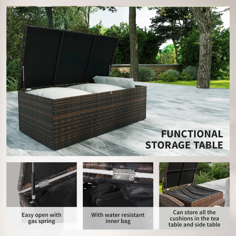 Outsunny 6 Pieces Wicker Patio Furniture Set with Cushions, 7-Seater Rattan Patio Sofa Set with Storage Coffee Table & Side Table, Sectional Outdoor Furniture Set, Cream White