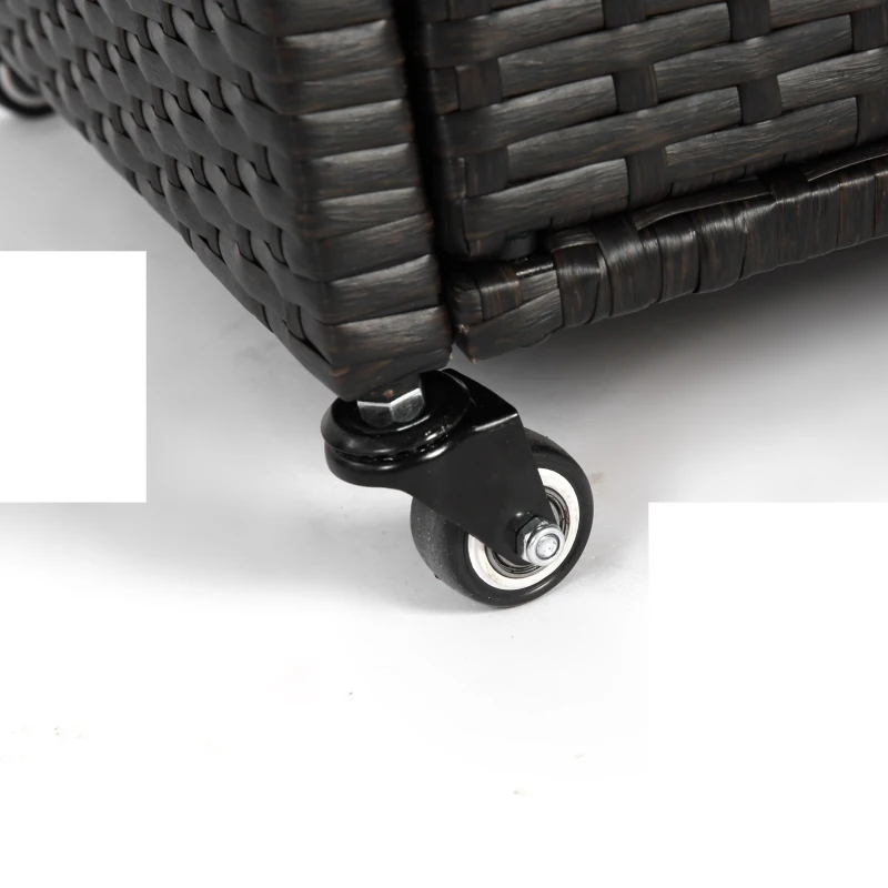 Multifunctional Outdoor Bar Table with Lockable Wheels, Ice Bucket, Side Basket, Wicker Bar Cart with Cabinet, 51.5" L x 19.5" W x 36" H, Black