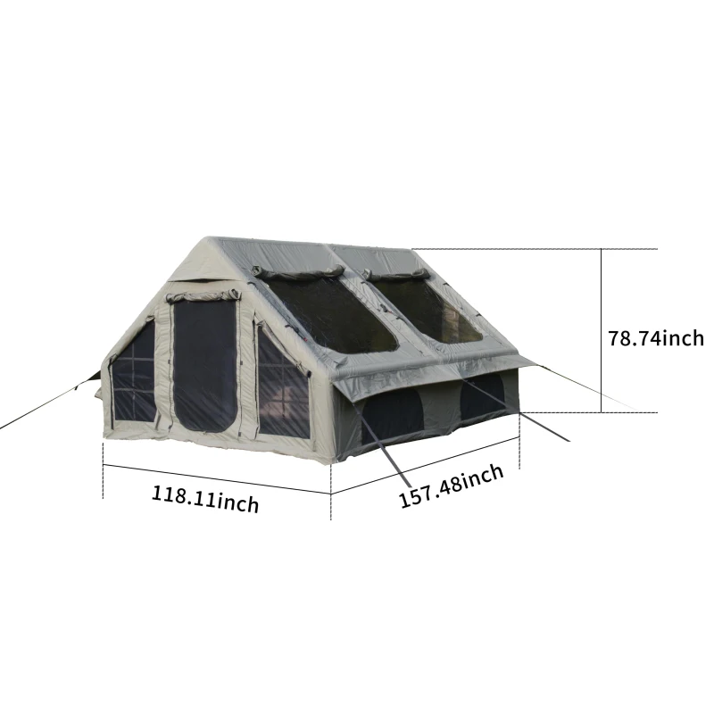 Inflatable Camping Tent with Stove Jack, Easy Setup, Waterproof and Windproof Glamping Tent for 4-6 Persons, 118" L x 82.5" W x 79" H, Army Green