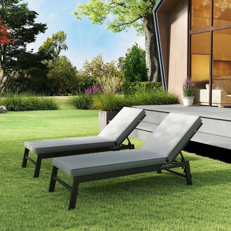 Outsunny 2-Piece Patio Chair Cushions with Backrests, Replacement Cushions for Outdoor Lounge Chair, Gray