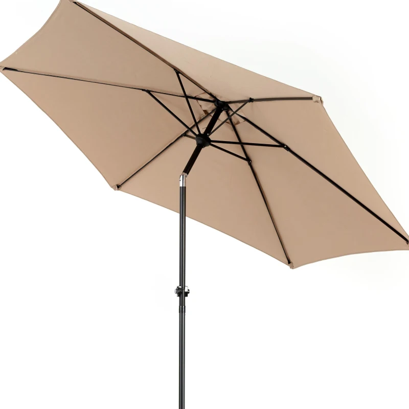 9ft Outdoor Patio Umbrella with Push Button Tilt and Crank, 6 Steel Ribs, Market Umbrella for Pool, Garden, 104" L x 104" W x 98.5" H, Khaki
