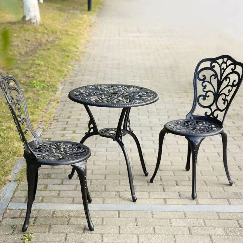3-Piece Outdoor Patio Bistro Set with Decorative Floral Design, Rust-Resistant Cast Aluminum, Easy Assembly, Ideal for Balconies, Porches, Black