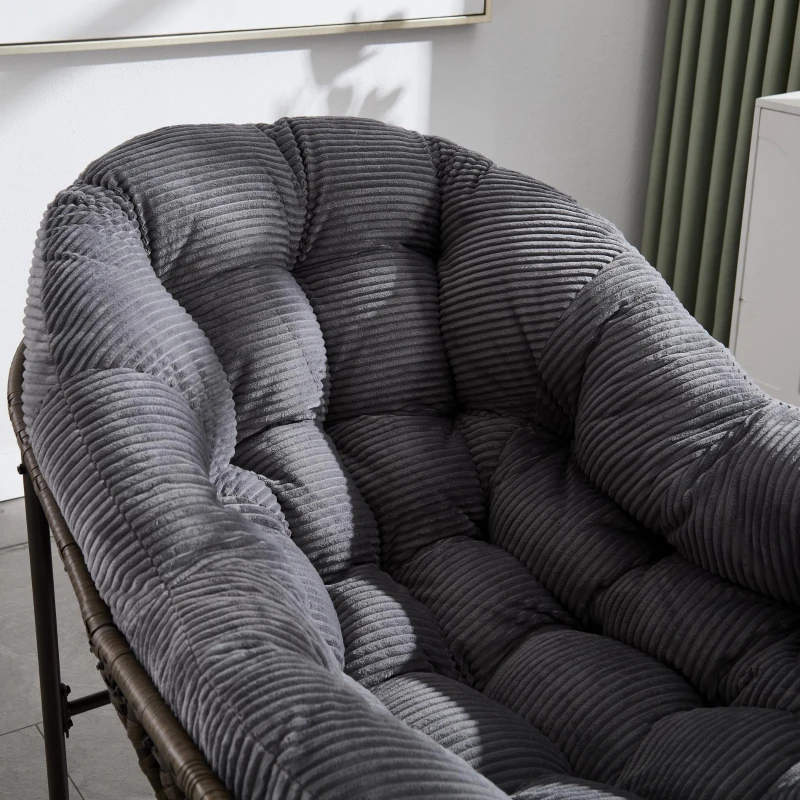 Oversized Outdoor Rattan Rocking Chair with Padded Cushion, Steel Frame, Ergonomic Hand-Woven Recliner, 44" L x 37" W x 31.5" H, Gray