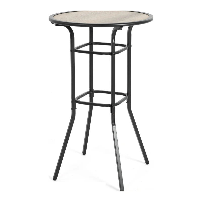 3-Piece Outdoor Bar Set with Ecoating Technology, Innovative Sling Fabric, Patio Bar Table and Swivel Chairs with DPC Wood-Like Top, Gray