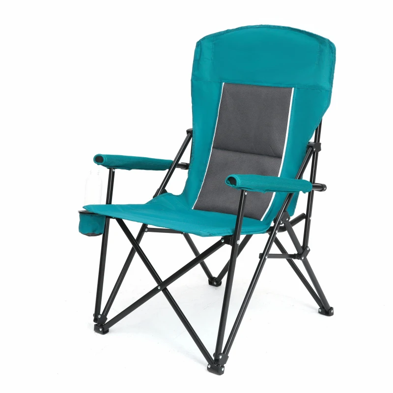 High Back Heavy Duty Lawn Chair with Cup Holder, Portable Collapsible Chair, Supports 250 lbs, Steel Frame, 22.5" L x 25.5" W x 41" H, Blue