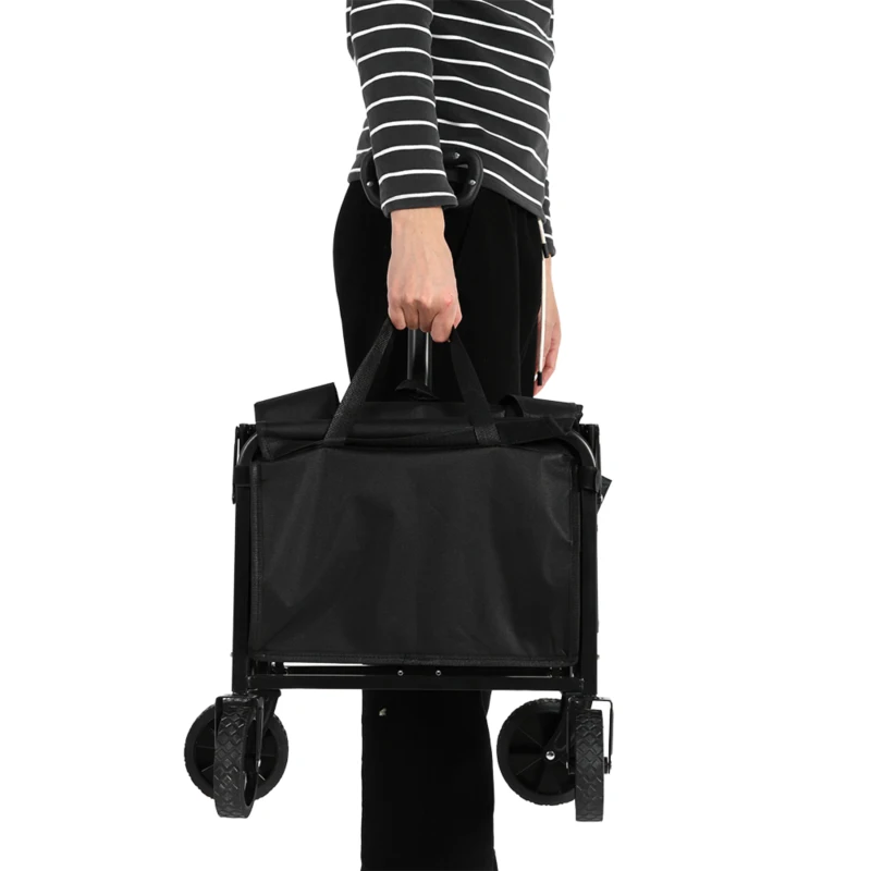 Lightweight Portable Heavy Duty Folding Beach Wagon with Wheels, Outdoor Utility Cart for Sports, Garden, 26" L x 16" W x 17.5" H, Black