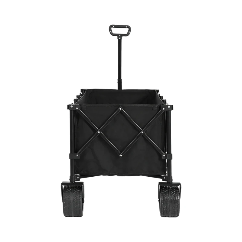 Foldable Extended Wagon with All-Terrain Beach Wheels, Heavy Duty 300L Utility Garden Cart with Drink Holders, 53.5" L x 21" W x 40.5" H, Black