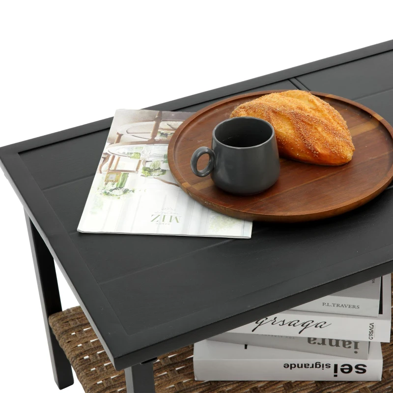 4-Piece Patio Sectional Sofa Set with Cushions and Steel Table, Outdoor Rattan Wicker Conversation Set , 47.5" L x 29.5" W x 31.5" H, Gray