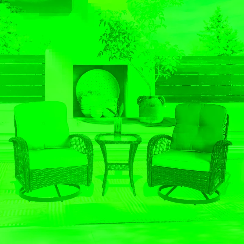 3-Piece Outdoor Swivel Rocker Patio Chairs Set with Thick Cushions, Glass Coffee Table, 360° Rocking Conversation Set with Steel Frame, Khaki