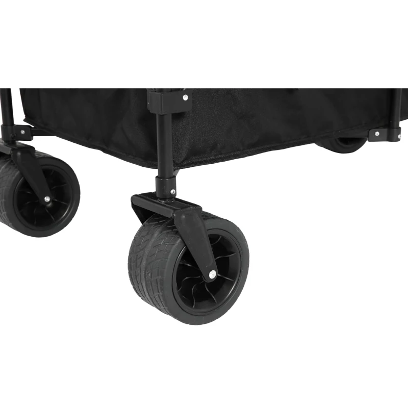 Collapsible Beach Wagon with All-Terrain Wheels, Heavy Duty 300L Folding Utility Garden Cart with Drink Holders, 43" L x 21" W x 32.5" H, Black