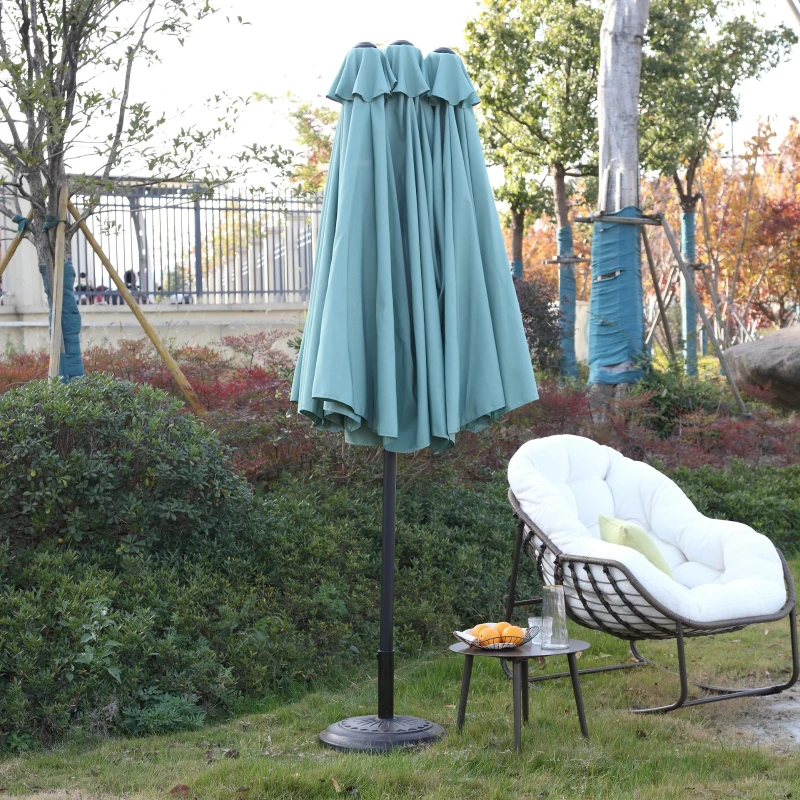 14.8 Ft Double Sided Outdoor Umbrella with Crank and Steel Frame, Large Rectangular Patio Shade, Perfect for Backyard and Poolside, 178.5" L x 105'' W x 100.5" H, Light Green