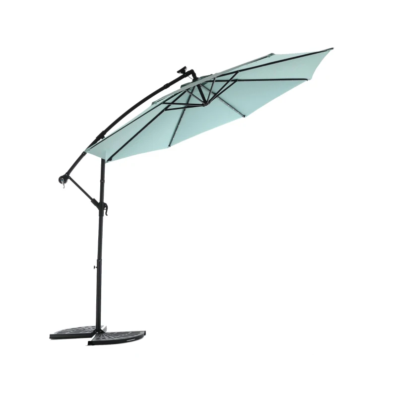 10ft Solar LED Offset Hanging Market Patio Umbrella with Enhanced Stability, Steel Frame, Easy Adjustment, 116" L x 116 W x 83" H, Light Green