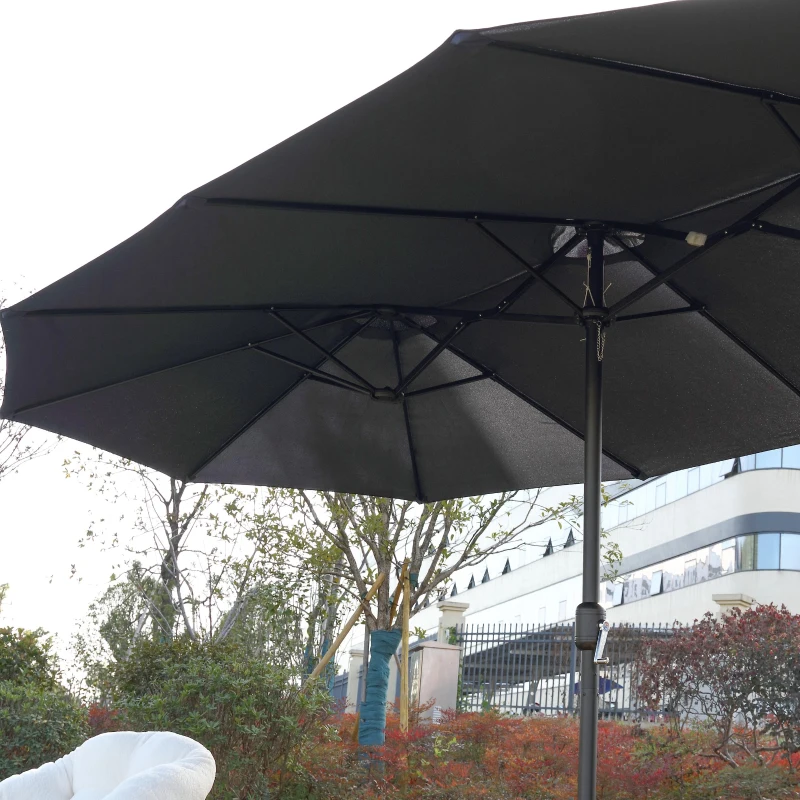 14.8 ft Double-Sided Outdoor Patio Umbrella with Steel Frame, Large Rectangular Design with Convenient Crank System, 178.5" L x 105'' W x 100.5" H, Navy Blue