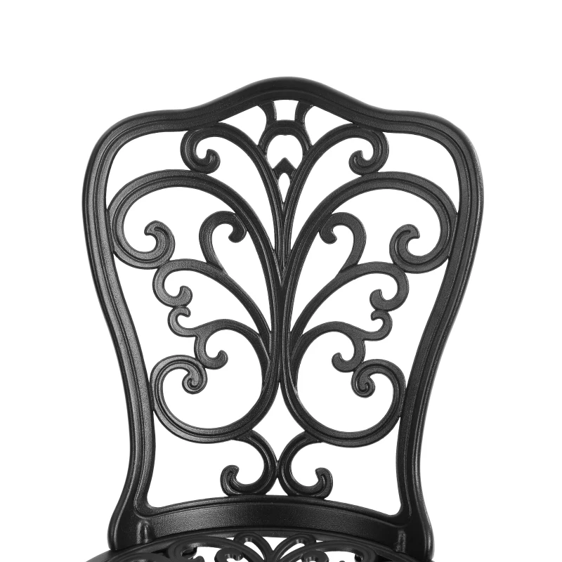 3-Piece Outdoor Patio Bistro Set with Decorative Floral Design, Rust-Resistant Cast Aluminum, Easy Assembly, Ideal for Balconies, Porches, Black