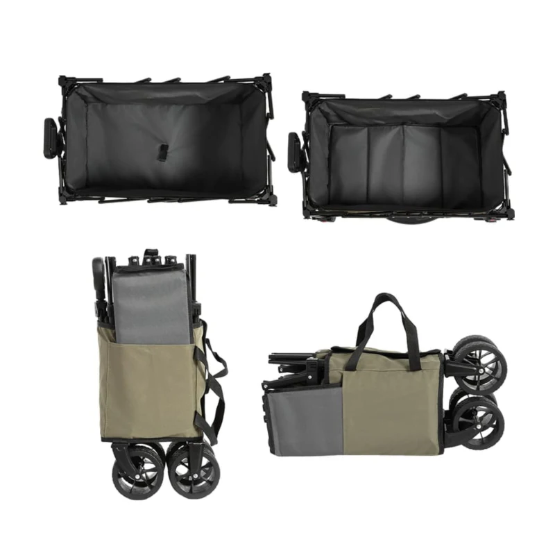 Folding Wagon Cart with All Terrain Wheels, Adjustable Handle, Quick Setup and Folding Garden Cart, 30.5" L x 19" W x 18" H, Army Green