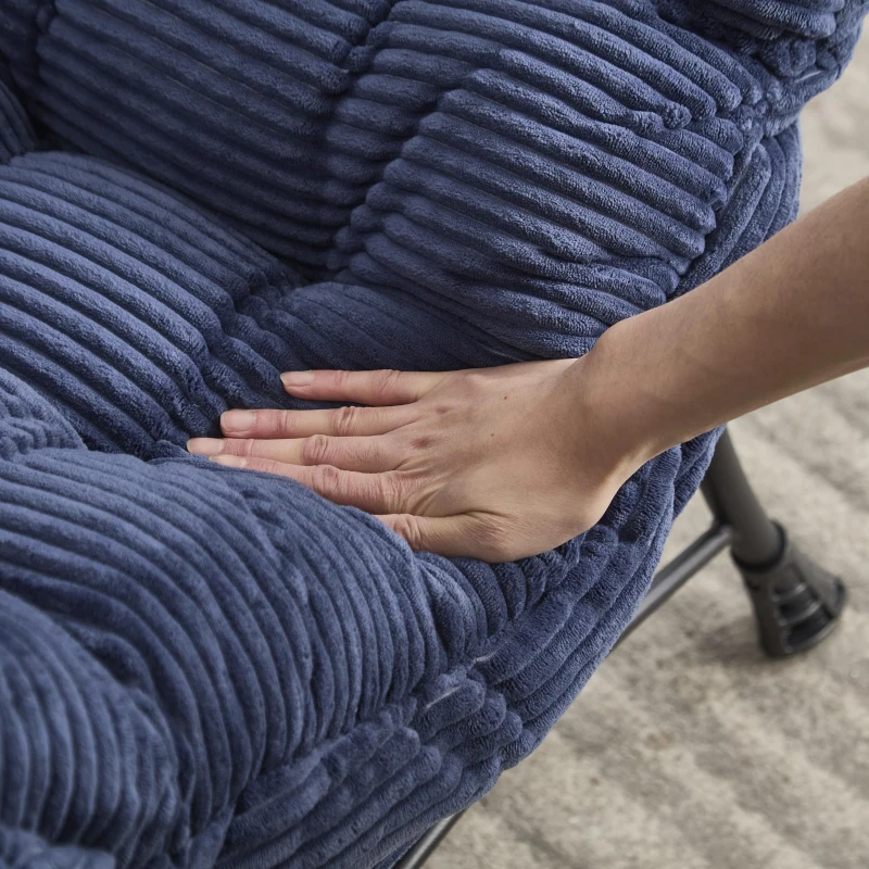 Modern Lazy Chair with Ottoman, Armrests, Side Pocket, Ergonomic Lounge Accent Chair with Steel Frame, 31.5" L x 25" W x 37.5" H, Navy Blue