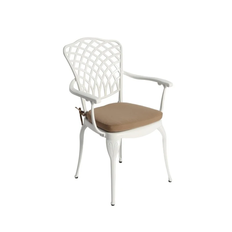 3-Piece Patio Bistro Set with Cushions, Umbrella Hole, Adjustable Foot Caps, All-Weather Cast Aluminum Table and Chairs for Garden, Balcony, White