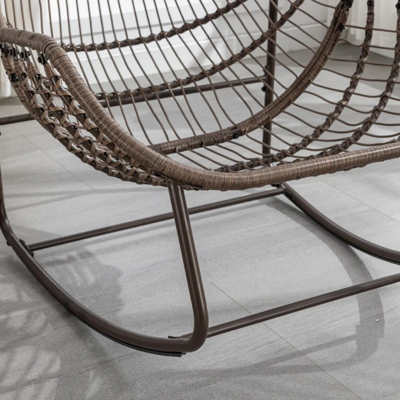 Oversized Outdoor Rattan Rocking Chair with Padded Cushion, Steel Frame, Ergonomic Hand-Woven Recliner, 44" L x 37" W x 31.5" H, Gray