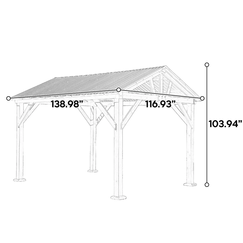 Fir Wood Carport Pavilion Gazebo with Steel Roof, All Weather Protection, Heavy-Duty Wooden Frame, 139" L x 117" W x 104" H, Light Brown