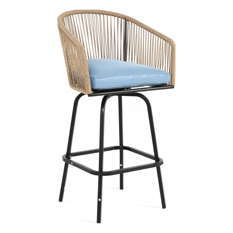 3-Piece Outdoor Bar Set with Ecoating Technology, Innovative Sling Fabric, Patio Bar Table and Swivel Chairs Set with DPC Wood-Like Table Top, Blue