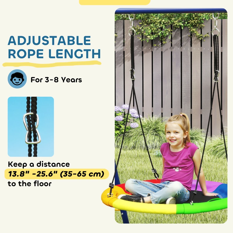Qaba 6 in 1 Kids Swing Set with 1 Saucer Swing, 1 Belt Swing, 1 Disc Rope Swing, Climbing Ladder and Net, Basketball Hoop