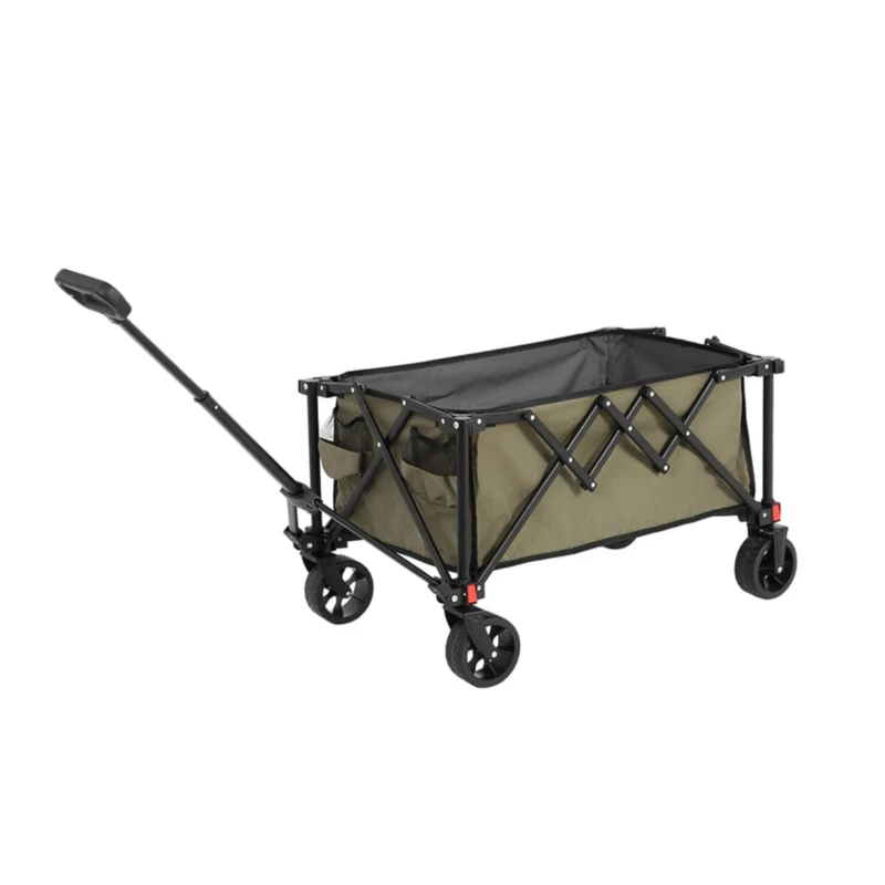 Folding Wagon Cart with All Terrain Wheels, Adjustable Handle, Quick Setup and Folding Garden Cart, 30.5" L x 19" W x 18" H, Army Green
