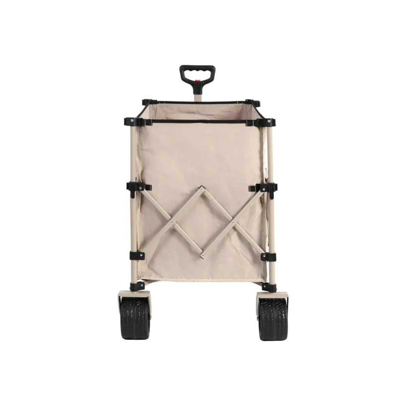 Collapsible Beach Wagon with Big All-Terrain Wheels, Quick Setup and Folding Utility Garden Cart with Drink Holders, 43" L x 21" W x 32.5" H, Beige