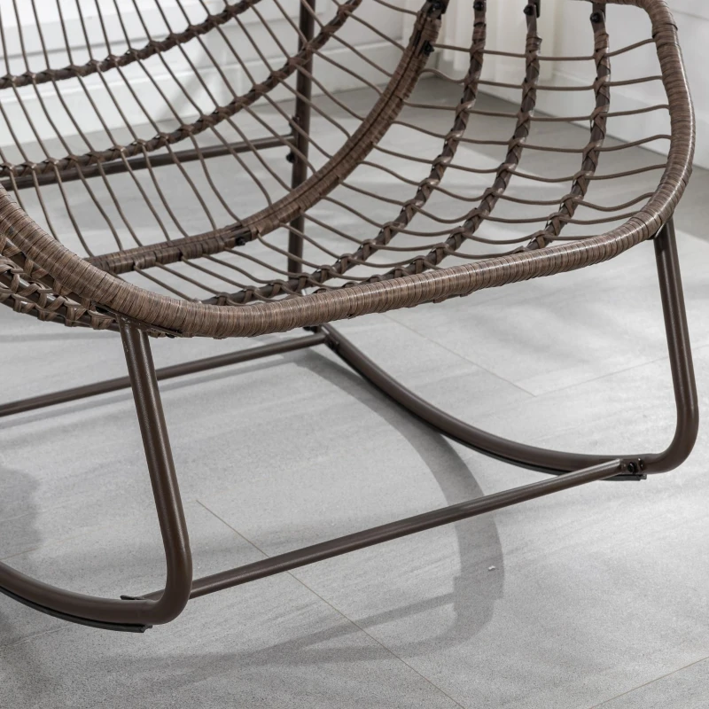 Outdoor Rattan Rocking Chair with Padded Cushion, Hand-Woven Recliner, Ergonomic Design, Steel Frame, 44" L x 37" W x 31.5" H, Orange