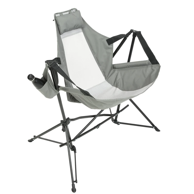 Steel Folding Hammock Camping Chair with Portable Rocking Design, Sturdy and Durable, Supports Up to 250 lbs, 35"L x 38"W x 42"H, Gray