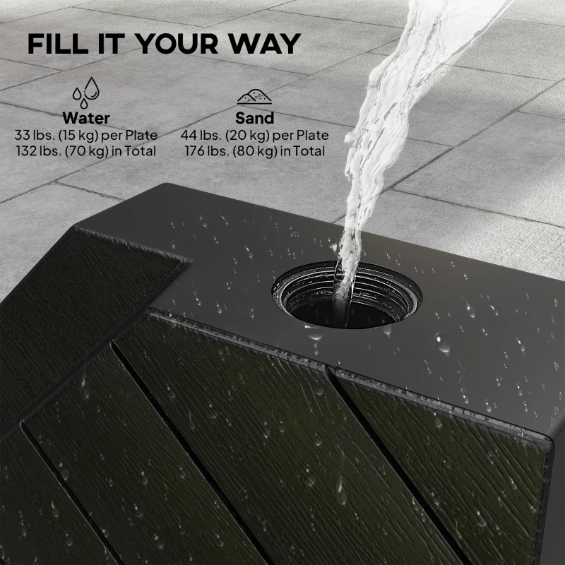 Outsunny Offset Umbrella Base Outdoor Umbrella Weights, 132 lb. Capacity Water or 176 lb. Capacity Sand, Black