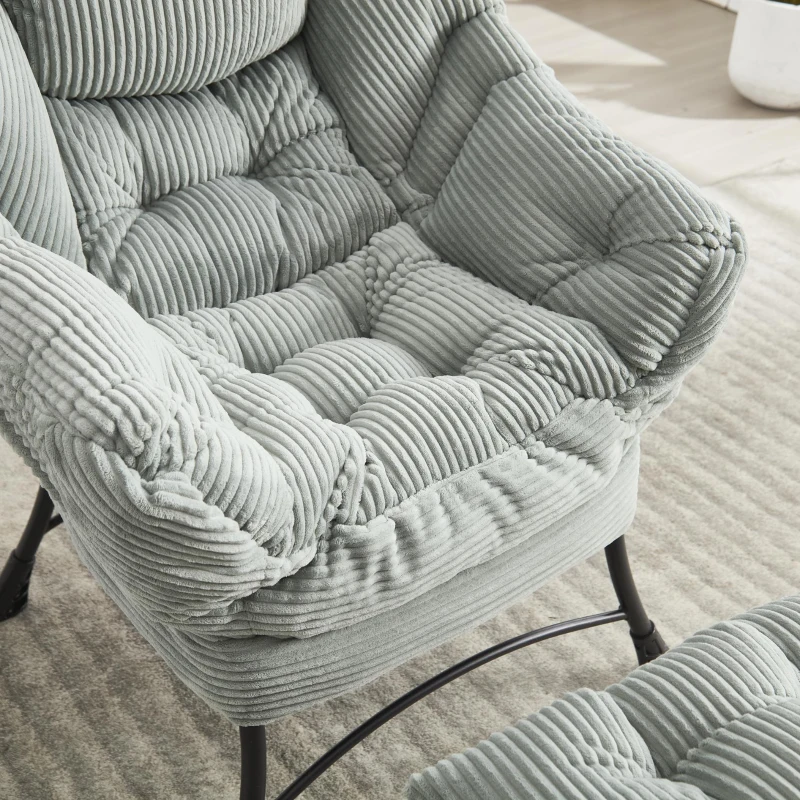 Modern Lounge Accent Chair with Armrests, Side Pocket, Steel Frame, Ergonomic Lazy Chair with Ottoman, 31.5" L x 25" W x 37.5" H, Light Green