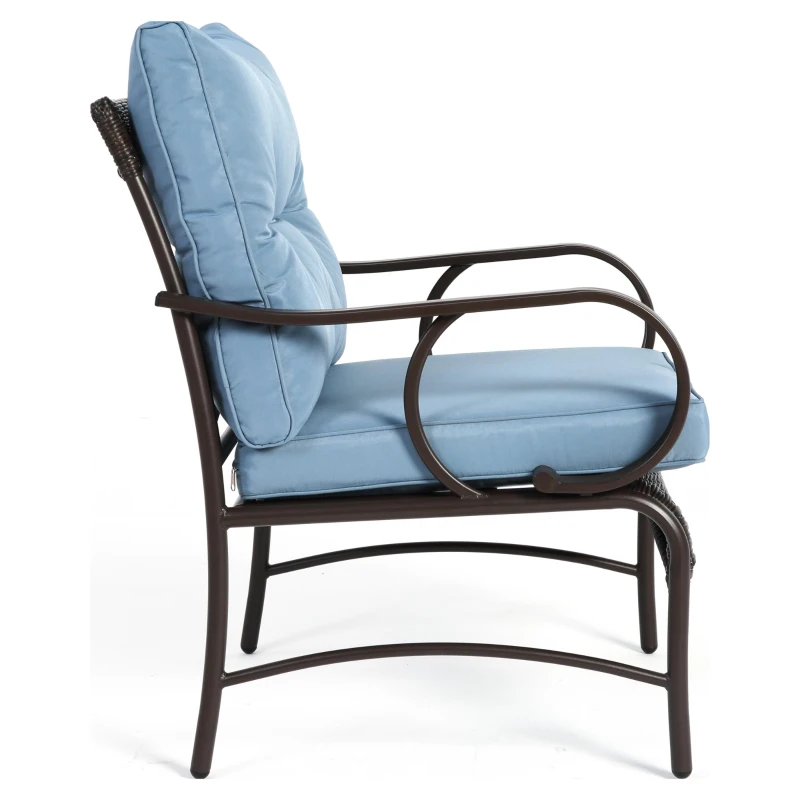 3-Piece Patio Set with Rust-Proof Steel Frame, Weather-Resistant Outdoor Wicker Furniture Set with Rattan Chairs and Coffee Table, Brown+Blue