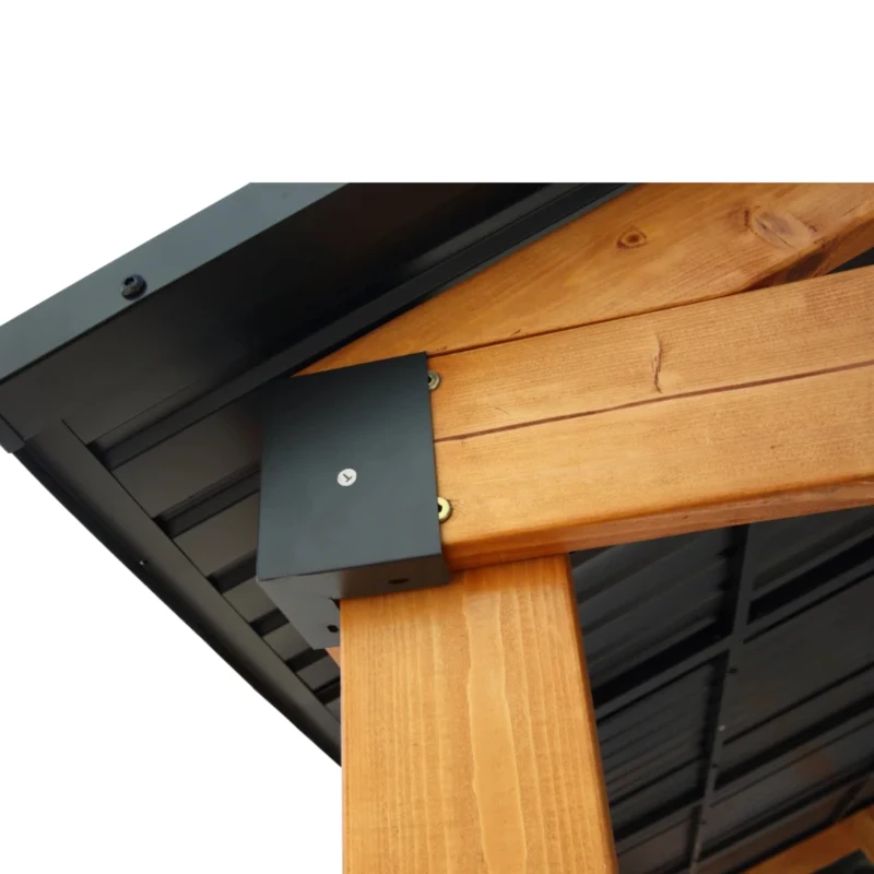 Fir Wood Carport Pavilion Gazebo with Steel Roof, All Weather Protection, Heavy-Duty Wooden Frame, 139" L x 117" W x 104" H, Light Brown