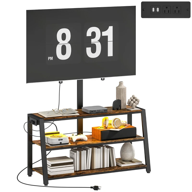 HOMCOM TV Stand with Mount and Power Outlet, Swivel TV Stand Mount with LED Lights for 32-70 Inch TVs for Living Room, Bedroom