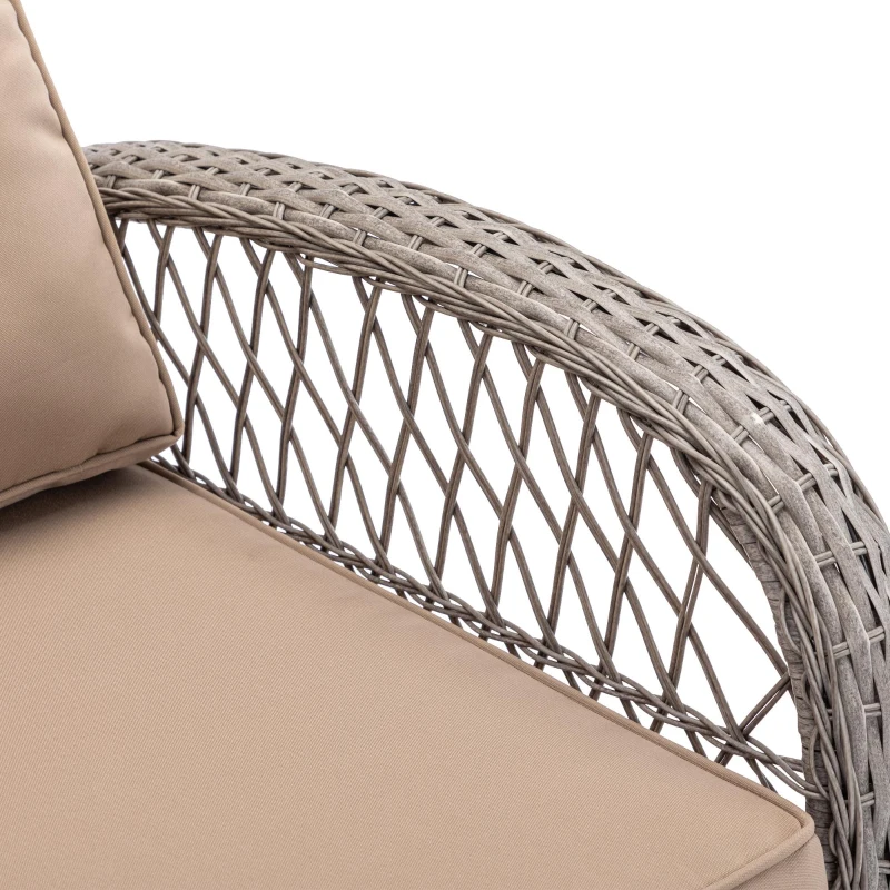 3-Piece Outdoor Swivel Rocker Patio Chairs Set with Tempered Glass Coffee Table, 360° Rocking Conversation Set with Thick Cushions, 29" L x 25" W x 34" H, khaki