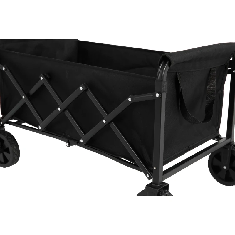 Lightweight Portable Heavy Duty Folding Beach Wagon with Wheels, Outdoor Utility Cart for Sports, Garden, 26" L x 16" W x 17.5" H, Black