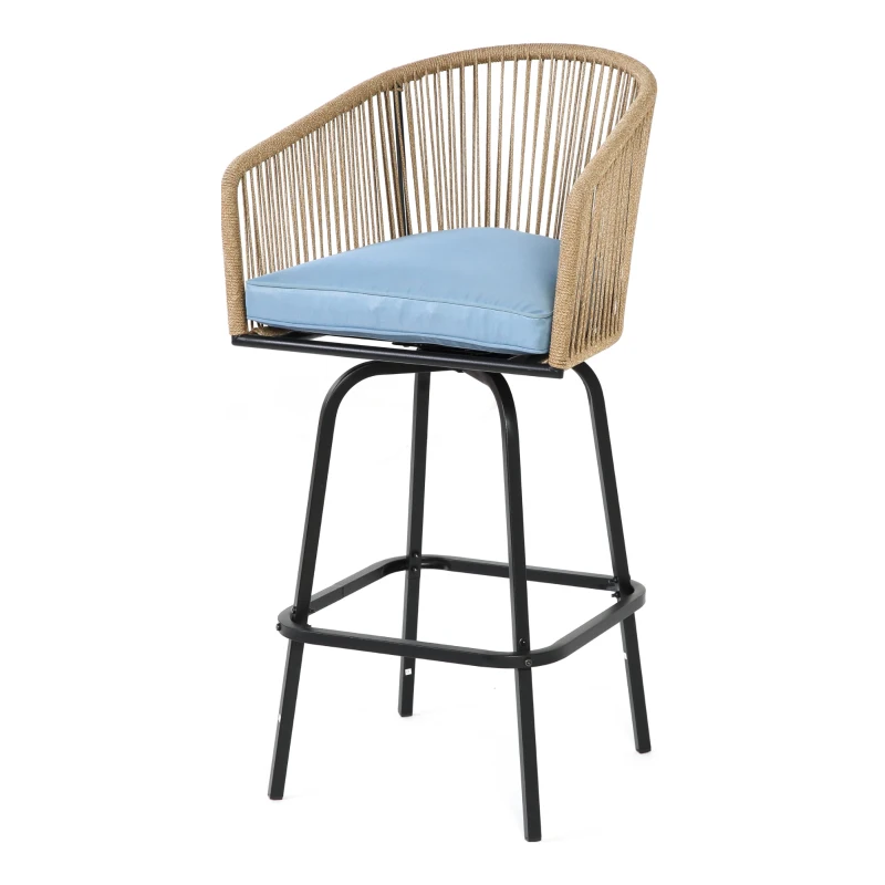 3-Piece Outdoor Bar Set with Ecoating Technology, Innovative Sling Fabric, Patio Bar Table and Swivel Chairs Set with DPC Wood-Like Table Top, Blue