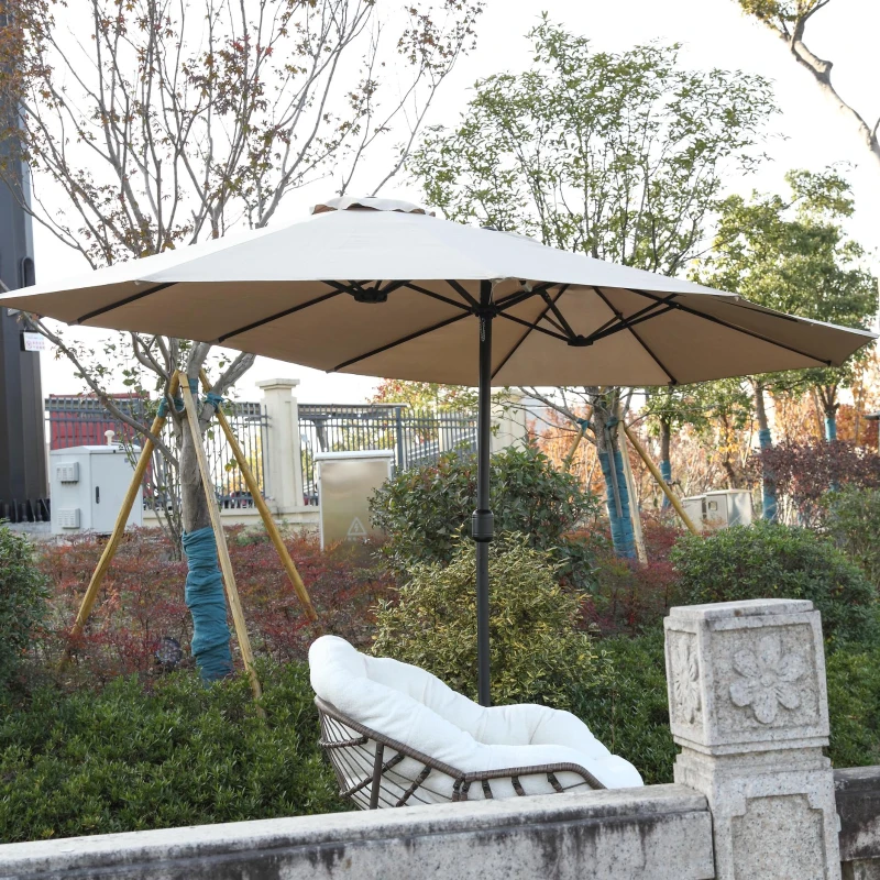 14.8 ft Double-Sided Outdoor Patio Umbrella with Convenient Crank System, Large Rectangular Design with Sturdy Steel Frame, 178.5" L x 105'' W x 100.5" H, khaki