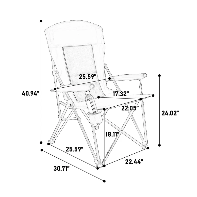 High Back Heavy Duty Lawn Chair with Cup Holder, Portable Collapsible Chair, Supports 250 lbs, perfect for outdoor adventures , 22.5" L x 25.5" W x 41" H, Gray