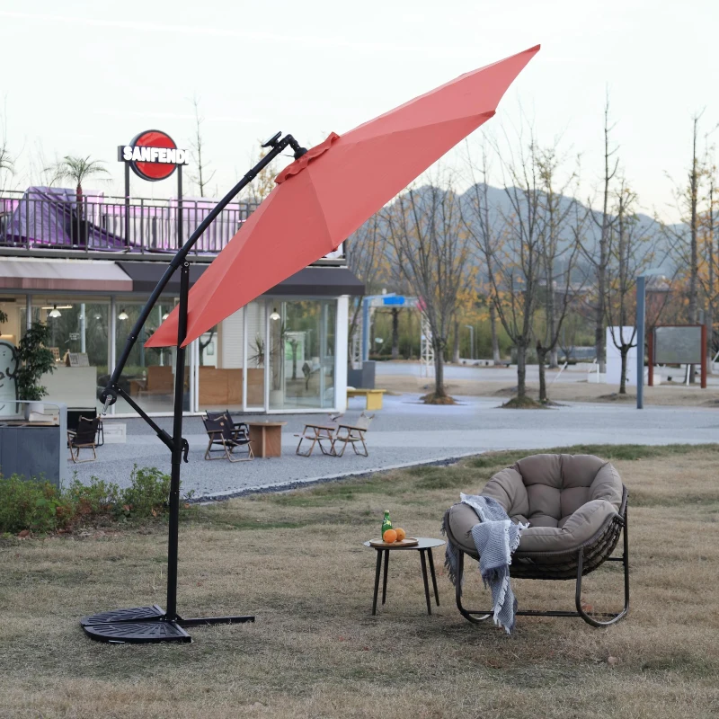 10ft Solar LED Offset Hanging Market Patio Umbrella with Easy Adjustment, Enhanced Stability, Steel Frame, 8 Ribs, 116" L x 116 W x 83" H, Orange