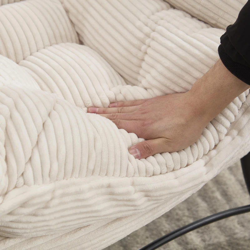 Ergonomic Lazy Chair with Ottoman, Armrests and Side Pocket, Steel Frame, Modern Lounge Accent Chair, 31.5" L x 25" W x 37.5" H, White