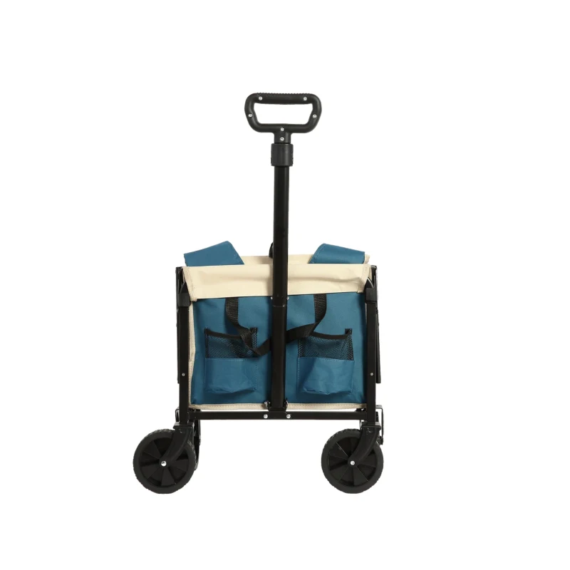Lightweight Portable Heavy Duty Folding Beach Wagon with Wheels, Outdoor Utility Cart for Grocery, Garden, 26" L x 16" W x 17.5" H, Blue
