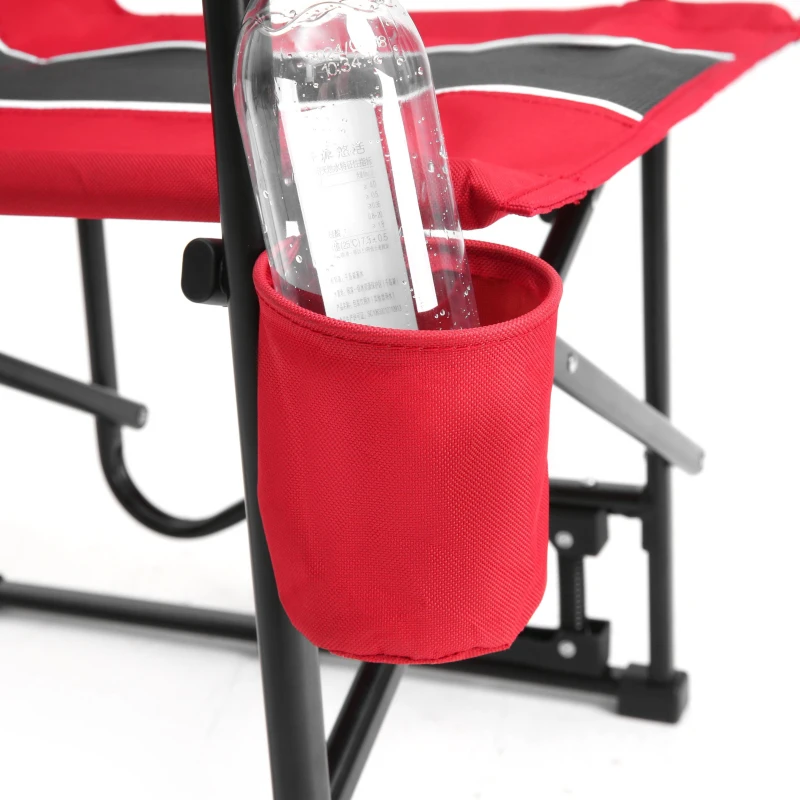 Outdoor Freestyle Rocker Camping Chair with Armrests and Backrest, Drink Holder, Portable Folding Rocking Chair, 24.5" L x 26" W x 37" H, Red
