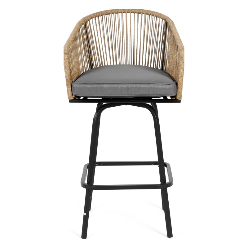 Set of 4 Outdoor Bar Stools with Armrests and Backrest, All Weather PE Rattan Bar Chairs with Steel Frame, 23" L x 17.5" W x 44" H, Gray